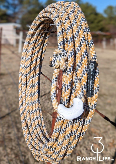 5/16 Waxed Cotton Ranch Rope: Black, Yellow, & White