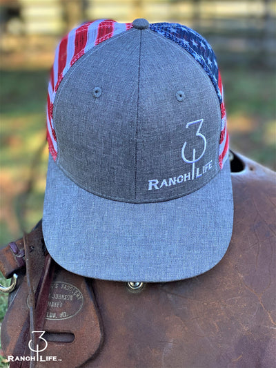 NEW!! 310 Heather Grey and American Flag Hat