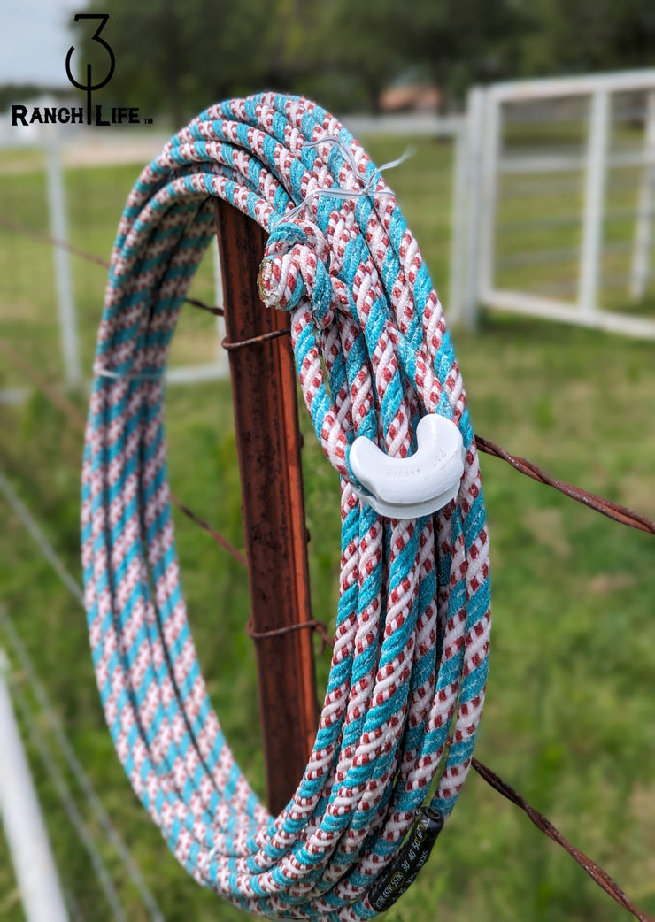 5/16 Waxed Cotton Ranch Rope: Teal, White, Black, & Red