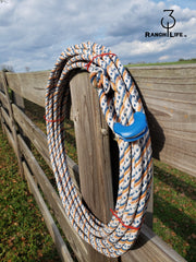 5/16 Waxed Cotton Ranch Rope: Orange, Blue, & White