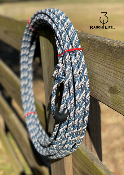 5/16 Waxed Cotton Ranch Rope: Black, White, & Blue